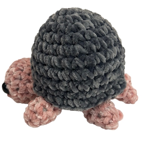 Handcrafted Crochet Pink & Gray Soft Turtle Plush - Picture 3 of 8